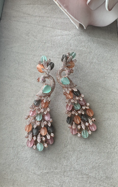 Peacock Earrings in Gemstones